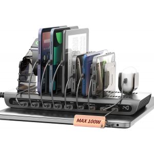 Station De Charge Rapide 140W Avec Affichage Numérique 5*Usb A & 2*Pd 30W & 2*Pd 100W & Port Qc 3.0 Organisateur De Téléphone Avec Séparateurs Ajustables Pour Iphone, Tablette Et Autres - Neuf