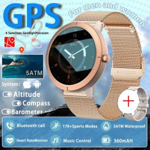 Nouveau 6 Satellite Gps Montre Intelligente Femmes 5Atm &Eacute;tanche Femmes Sant&eacute; Bluetooth Appel Altitude Barom&egrave;tre 170+Mode Sport Montre Intelligente.Gold Mesh Belt.5Atm - Neuf