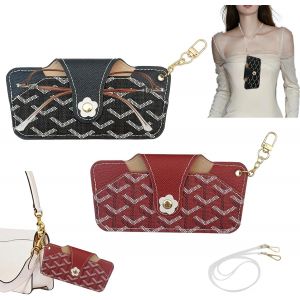 CAUC-2 Pi&egrave;ces Portable Etui Lunettes, Etui Lunettes Souple, Boite Lunette, Cuirs Pochette Lunettes, &Eacute;tuis &agrave; Lunettes Femme, Mince Boitier Lunette Avec Boucle et Long Cordon, pour Femme Homme Enfant - Neuf