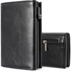 Portefeuille Fin Pour Homme Avec Protection Rfld, Compartiment Pour Monnaie Et Fen&ecirc;tre Ld, &Eacute;tui Pour Cartes De Cr&eacute;dit Et Argent Noir, Noir , Moderne - Neuf