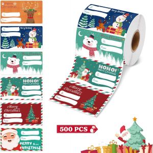&Eacute;tiquettes Autocollantes No&euml;l, Autocollants &Eacute;tiquettes Cadeaux de No&euml;l, &Eacute;tiquette Cadeau No&euml;l Autocollante, No&euml;l Auto-adh&eacute;sif Cadeau Autocollants, 500 Pi&egrave;ces/Rouleau, pour les Emballages Cadeaux - Neuf