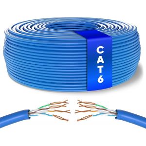 Vrac Câble Ethernet 50M, Bulk Reseau Lan Cat 6 Haut Debit Pour Internet Rapide 1 Gbps 250 Mhz, Câble Ethernet Awg24, Cat6 En Vrac Utp Cca (50 Mètres, Bleu)[BLE7111347] - Neuf