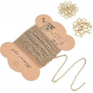 Kalanka-5m Chaînes De Câbles Chaîne Acier Inoxydable Chaîne De Collier 10 Fermoirs À Pince De Homard Et 30 Anneaux De Saut Non Soudés Ensemble De Chaînes Doré Pour Bijoux Fabrication De Bracelets - Neuf