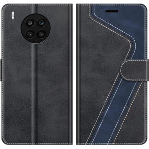 Kal-Coque Pour Honor 50 Lite, Housse En Cuir Magnétique Fonction Stand Étui Pour Honor 50 Lite, Élégant Noir - Neuf