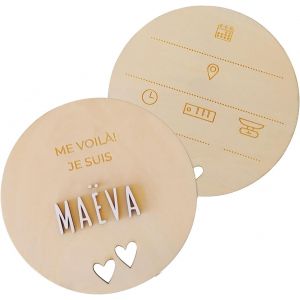Trahoo-&reg; Cadeau Naissance B&eacute;b&eacute; Personnalis&eacute;. Plaque Bois 12 Cm Avec &Eacute;toiles Ou Coeurs, &laquo; Hello World &raquo; Et Pr&eacute;nom. Coffret Cadeau B&eacute;b&eacute; Personnalis&eacute; Fille Ou Gar&ccedil;on Avec Lettres Autocollantes - Neuf