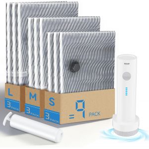 Sac Sous Vide Vetement Aspirateur 9 Pi&egrave;ces, Housses De Rangement Sous Vide Avec Pompe(3 X 40*60Cm, 3 X 50*70Cm, 3 X 60*80Cm) R&eacute;utilisables Sac De Compression Voyage Pour Couettes, Literie, Bagages - Neuf