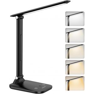 Lampe De Bureau Led Doux Pour Les Yeux,Lampe Tactile Avec Minuterie & M&eacute;moire,5 Modes D'&eacute;clairage & Luminosit&eacute; R&eacute;glable,Alimentation Usb-C,Pour Enfants, &Eacute;tude,Travail De Bureau [Blanc] - Neuf
