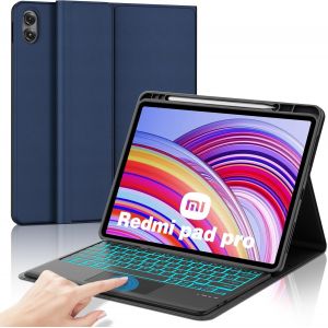 Coque Clavier Avec Touchpad Pour Redmi Pad Pro 12.1/Poco Pad 12.1 Pouces 2024, Azerty Français Clavier Rétroéclairé Bluetooth Avec Touchpad Pour Tablette Xiaomi Redmi Pad Pro 12.1"", Bleu - Neuf