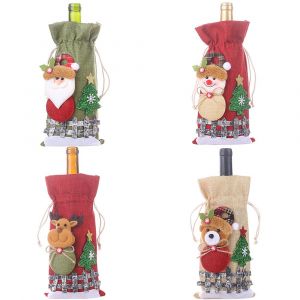 4×Emballage De Bouteille De Vin De Noël, Pochette De Bouteille De Vin Avec Cordon De Serrage, Sac De Vin De Noël Pour Décorer Les Bouteilles De Vin - Neuf