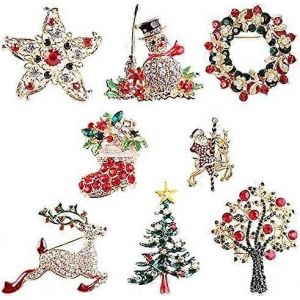 2024 Broche De Noël Broche 8 Pièces Broche De Noël Bijoux Poitrine Épingle Bonhomme De Noël Sapin De Noël Bas Elk Père Noël Broche Épingles Décor De Noël - Neuf