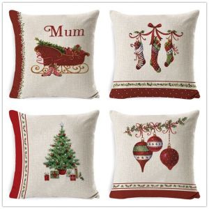 No&euml;l Housse De Coussin 45x45cm, Ensemble De 4 D&eacute;coratifs De No&euml;l Un Canap&eacute; En Coton Et Lin De No&euml;l Pour Canap&eacute;-Lit Chambre &Agrave; Coucher Chaise De Jardin - Neuf