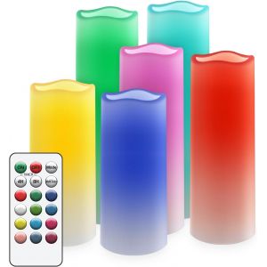 Eryi-Bougie Led Flamme Vacillante, Fausse Bougie Electrique Multicolore, Rgb Bougies À Piles Avec Télécommande Et Minuteur, Lot De 6, Diamètre 5,6 Cm Hauteur 12,7 15,3 17,8 Cm - Neuf