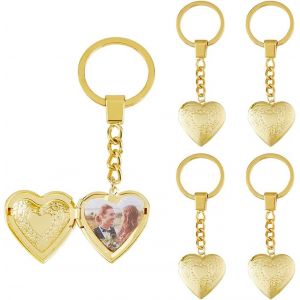 Kal-5pcs Pendentif En Forme De Coeur Porte-Cl&eacute;s Porte-Clefs Vintage En Forme De Coeur De Fleur Sculpt&eacute;e Porte-Cl&eacute;s Photo En Laiton Dor&eacute; Porte-Cl&eacute;s Pour Sac &Agrave; Main Chapeau Bijoux Valentines - Neuf