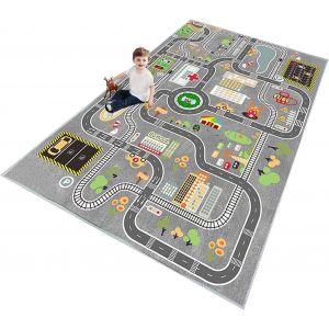 FEW-Tapis Enfant Tapis de Jeu Enfant Tapis de Chambre d'enfant, Rue, Tapis de Voiture, pour gar&ccedil;on et Fille Gris Vert Bleu(A,80X120CM) - Neuf