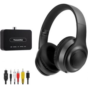 Casque Audio Tv Sans Fil Anc - Pliable Pour Voyage - Émetteur Bluetooth & Sorties Audio (Optique/Coaxial/Rca/Aux 3.5Mm/Usb) - Pour Séniors & Toutes Tv/Box Tv - Neuf