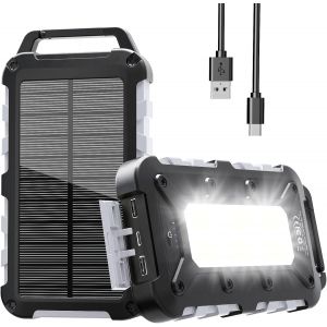 JGD-Chargeur Solaire 26800mAh, PD15W Batterie Externe Solaire Power Bank Portable USB C 3A Charge Rapide avec 3 Ports, C&acirc;bles et Lampe pour Smartphone, Tablette, Camping et Plus (Gris) - Neuf