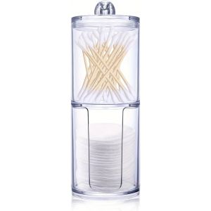 JEXNOVASHOP-R&eacute;cipient &agrave; cotons-tiges 2 en 1 empilable - En acrylique transparent - Avec couvercle pour cosm&eacute;tiques, boules de coton, cotons-tiges - Neuf