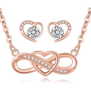 Parure De Bijoux En Argent 925 Pour Femme Avec Collier, Bracelet, Boucles D'oreilles, C?ur Infini, Cadeau Pour Femme - Neuf