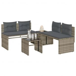 Prolenta Premium - Salon De Jardin 4 Pcs Avec Coussins Gris R&eacute;sine Tress&eacute;e - Neuf