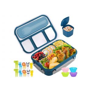 Bo&icirc;te &Agrave; Bento &Agrave; 4 Compartiments Avec Fourchettes &Agrave; Fruits Et R&eacute;cipient &Agrave; Sauce - Bleue - Neuf