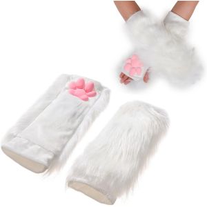 Cat Furry Gloves For Women Soft 3d Toes Beans Fingerless Cat Paws - Neuf