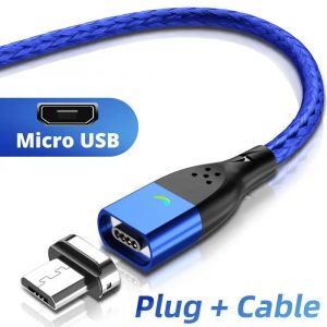 Fonken C&acirc;ble De Charge Magn&eacute;tique Usb Type C C&acirc;ble De Chargeur De T&eacute;l&eacute;phone Magn&eacute;tique Pour Realme Gt6 C&acirc;ble Magn&eacute;tique Micro Usb Cordon De Charge Android-1m(3.3ft)-Micro Blue Cable - Neuf
