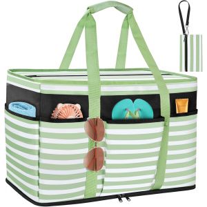 TIANYI-Grand Sac de Plage XXL pour Femme, Imperm&eacute;able Cabas Plage Anti Sable avec Fermeture &agrave; Glissi&egrave;re en Nylon Sac &agrave; Cabas en Maille Filet pour Plage Vacances Voyage Piscine - Neuf