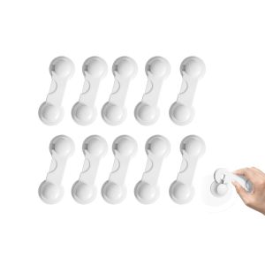 Lot de 10 verrous de s&eacute;curit&eacute; adh&eacute;sifs pour tiroirs et r&eacute;frig&eacute;rateurs, &agrave; l'&eacute;preuve des enfants - Neuf