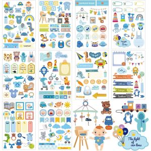10 Feuilles D'autocollants Scrapbooking Bébé Garçon, Différents Designs Autocollants Tout-Petits Fournitures Scrapbooking Pour Garder Souvenirs Nouveau-Né Fête Prénatale Agenda Grossesse - Neuf