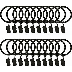 Lot de 20 anneaux à clipser pour rideau 3,0 mm x 25 mm, noir - Neuf