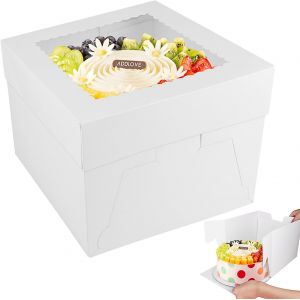 Boite A Gateau Carton Transportable 25x25x20cm 2pcs Blanc Boîtes De Transport Pour Gâteaux En Carton Avec Fenêtre Et Planche À Gâteau Pour Transporter Et Conserver Des Gâteaux Décorés - Neuf