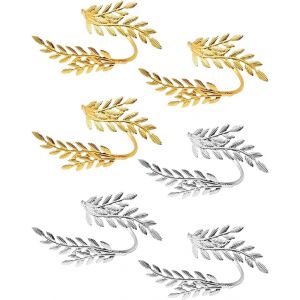 Eryi-Rond De Serviette De Table, 6 Pièces Ronds De Serviette En Métal, Rond De Serviette Mariage, Porte-Serviettes Forme De Feuille, Forme De Feuille, Pour Mariages¿Argent Et Or¿ - Neuf