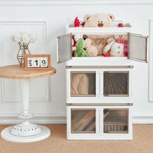lbgwp60-Boite Rangement Plastique Lot De 3 Caisse Plastique Pliable Boîte De Rangement À Roulettes, De 55L Boîtes De Rangement Avec Couvercle, 5 Manière DOuverture, L51.5 X P36 X H90Cm, Blanc - Neuf