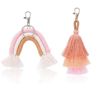 KAL-Lot De 2 Porte-Clés Bohème Arc-En-Ciel À Pompons Pour Sac À Main, Tissage En Macramé, Porte-Clés Arc-En-Ciel Bohème Pour Femmes Et Filles Pompon Porte Clé Porte Clef Pompon Arc En Ciel Porte Clé - Neuf