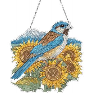 Oayew-Diy Oiseau Diamond Painting Pendentif, Tournesol Pendant Broderie Diamant Kit Avec Cha&icirc;ne, Pour Jardin Maison Porte Et Fen&ecirc;tre D&eacute;coration Cadeaux 20x20 Cm(Oiseau) - Neuf