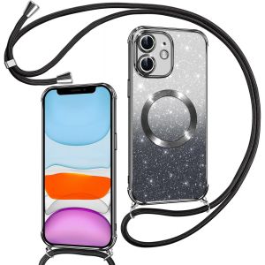TRAHOO-Couqe Magn&eacute;tique pour iPhone 11 Con Cordon, Compatible avec MagSafe, Brillant Glitter Paillet&eacute; Antichoc Durable R&eacute;sistante Etui Housse pour iPhone 11 Anti-Poussi&egrave;re Soft TPU Bumper, Noir - Neuf