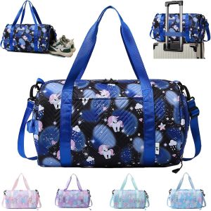 KALANKA-Sac de Sport Fille, 25L Imperméable Sac de Voyage, Licorne Sac Weekend Enfant, Sac Voyage Cabine Avion, Travel Bag pour Gym Sport avec Compartiment à Chaussures et Poche Humide, Noir - Neuf