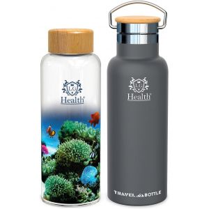 Shiba-Pack De 2 Bouteille D'eau Avec Ètui En Néoprène. Bouteille D'eau En Verre 450 Ml + Bouteille D'eau En Acier Inoxydable 500 M[5 - Neuf
