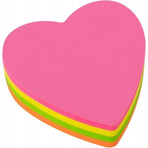 Notes Adh&eacute;sives Coeur 70x70 Mm Bloc De 200 Feuilles 4 Couleurs Assorties Fluorescentes - Neuf