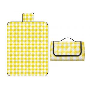 Tapis De Pique-Nique Pliable 150 X 200 Cm, Imperm&eacute;able, Couverture De Plage, Camping, Jaune, Pour 4 &Agrave; 6 Personnes - Neuf