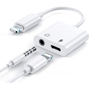 Adaptateur Lightning vers mini-jack 3,5 mm, Adaptateur Convertisseur Lightning 2 en 1 pour iPhone iPad - BOOLING - Neuf