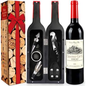 Coffret 5 Pi&egrave;ces Accessoires Vin En Forme De Bouteille - Neuf