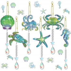 Trahoo-Diamond Painting Portes-Clés, 6pcs 5d Diy Peinture Diamant Portes-Clés Pendentif, Animaux Marins Diamond Art Keychain Pendentif Pour Sac À Dos Sac À Main Décoration, Cadeau De Garçon Filles - Neuf