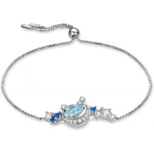 1.5ct Poire Bracelet Lune Etoile Naturelle Topaze Bleu Ciel Argent 925 Femme, Bracelet Chaine Reglable Bracelet Jonc Pierre Pour Fille, Ensemble Parure De Bijoux Cadeau D'anniversaire - Neuf