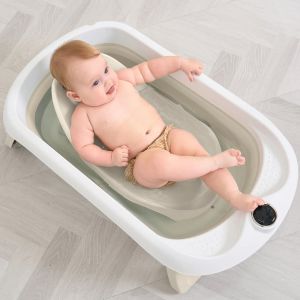 Baignoire B&eacute;b&eacute; Pliable - Thermom&egrave;tre Et Transat Inclus - Leaf - Beige | Superbe Bebe - Neuf