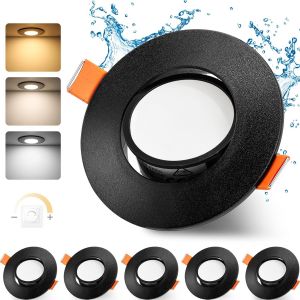 GeyouLux 3CCT Spot LED Encastrable Dimmable 230V 5W IP44 Spot Salle de Bain Orientable 68-80mm 45° Rotatif Spot LED Encastrable Extra Plat Rond Blanc Plafonnier pour Salon Chambre Cuisine Lot de 6 - Neuf
