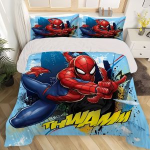 Parure De Lit 3 Pieces Marvel Spider-Man - Housse De Couette Et Taies D'oreiller Ultra Douces Et Respirantes, Motif Dessin Anime Vibrant Pour La Decoration De La Chambre, Confort T - Neuf