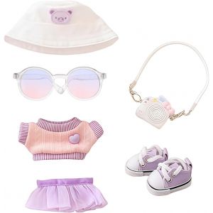 Mrltau Look d&eacute;contract&eacute; Mignon pour Les poup&eacute;es Vinyl Plush Toy Keychainavec Chapeau de p&ecirc;cheurGilet en TricotMini-Juped&eacute;coration de cam&eacute;raChaussuresAccessoires pour la - Neuf