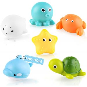 KAL-Lot De 6 Jouets De Bain Pour B&eacute;b&eacute; Sans Trou - Sans Moisissure - Pour B&eacute;b&eacute; Et Enfant &Agrave; Partir De 1, 2, 3, 4 Ans - Jouet D'Eau Pour Enfant - Jouet De Bain Pour Gar&ccedil;on - Neuf