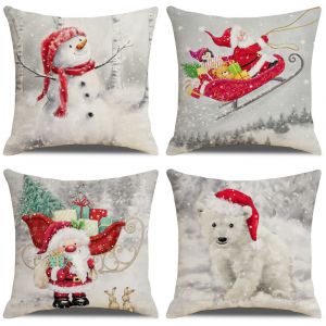 Ensemble de 4 No&euml;l housses de coussin 45 x 45 cm, aquarelle collection, carr&eacute;, taies d'oreiller, coussin de canap&eacute; protecteurs, d&eacute;coration de la maison - Neuf